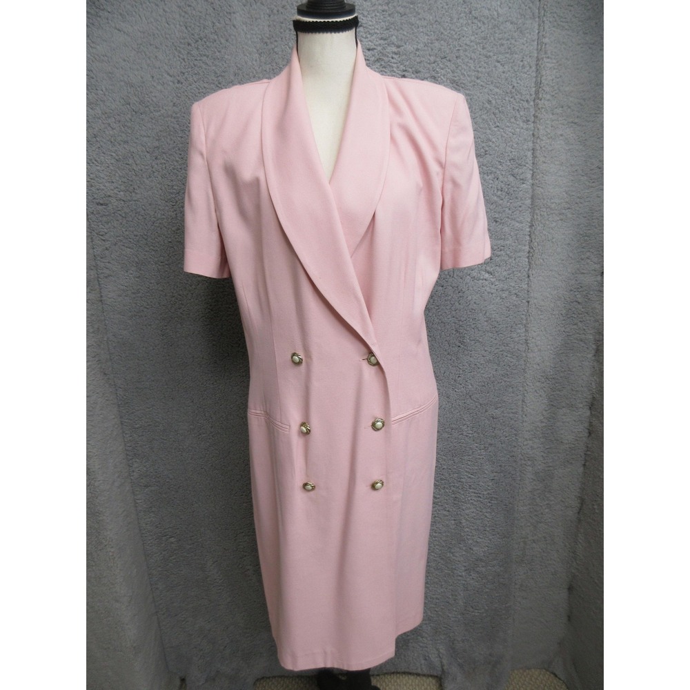 Vintage 80s J Taylor BLazer Dress Womens 12 Pink Double Breasted Midi Workwear